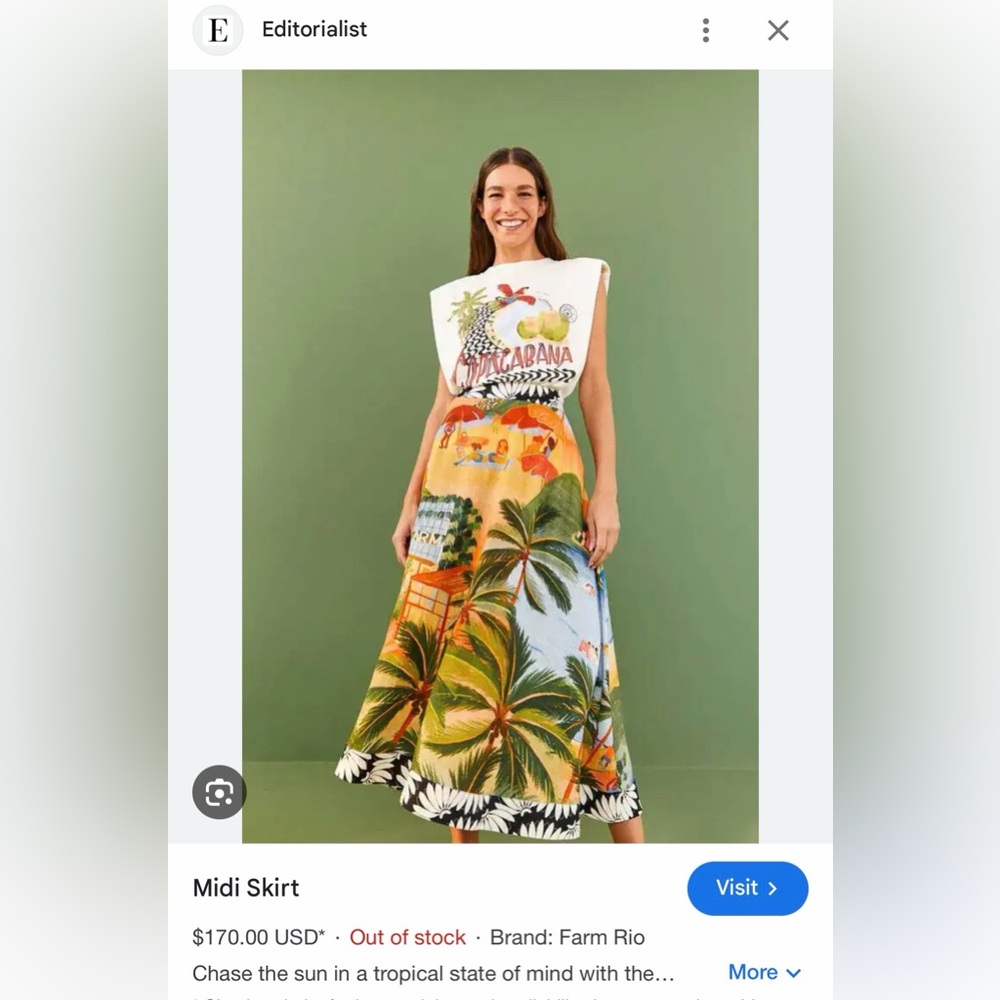 Farm Rio Carioca Midi Maxi Skirt M, Linen Blend Mixed Print Polynesian - Picture 2 of 3